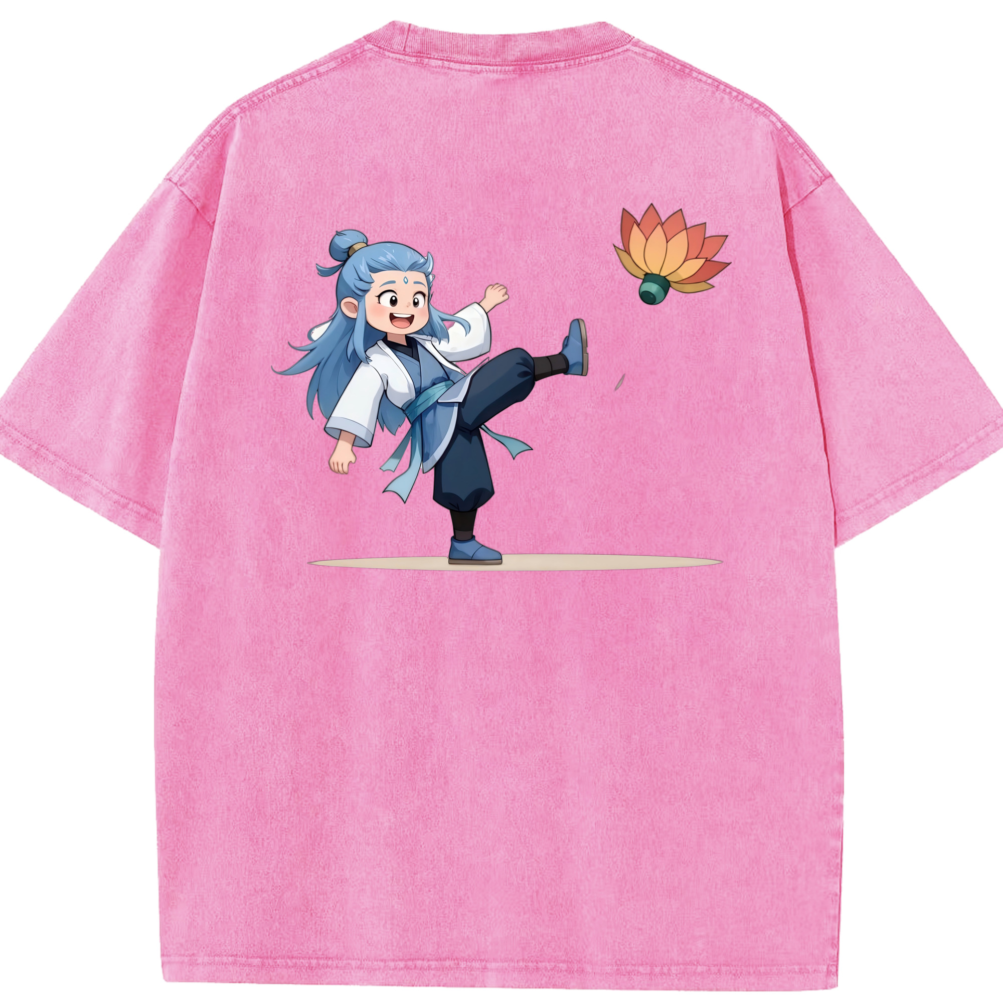 （画像用） Ne Zha 2 ナタ 魔童の大暴れ 綿100% ヴィンテージ風 半袖Tシャツ（背面プリント）